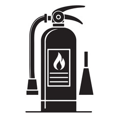 Minimal Fire Extinguisher Black Silhouette Vector.