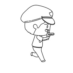 A cartoon character is holding a gun and running