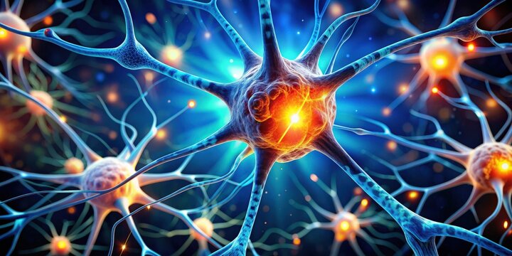 Active nerve cells firing in the brain, neuroscience, synapse, neuron, axon, dendrite