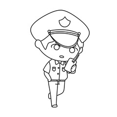 A cartoon police officer is holding a cell phone