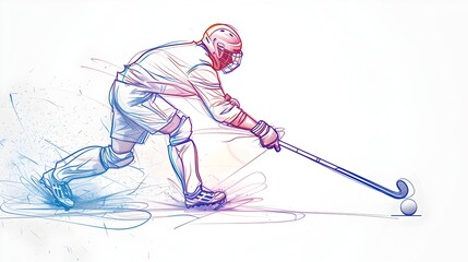 Fototapeta premium 3D Rendered Line Sketch of Field Hockey Player Passing the Ball in Minimalist Art Style