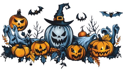 Spooky and Festive Halloween with Pumpkins  Bats  and Haunting Imagery