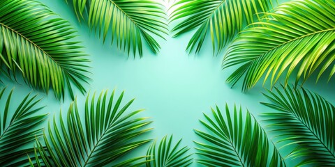 Obraz premium Fresh palm branches, symbolizing victory, success, and tropical vibes, palm, branches, leaves, green, tropical, victory