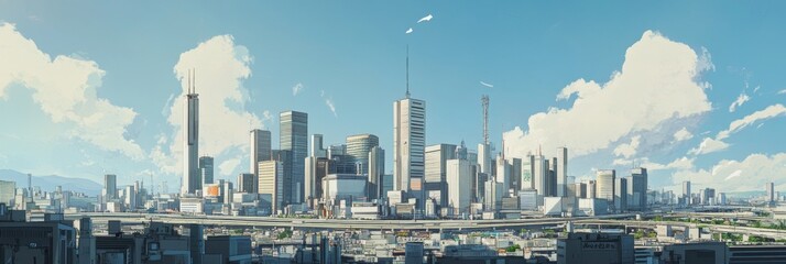 Urban Utopia: Anime-Style Cityscape Representing the Ideal City Environment for Abstract and Conceptual Art in Gaming and Storytelling