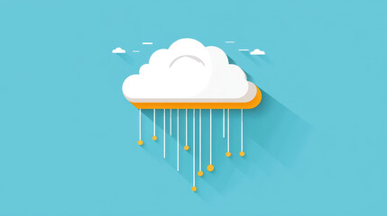A whimsical white cloud drifts across a vibrant blue sky, featuring modern flat design elements and unique textures.