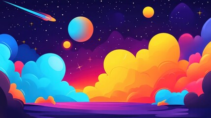 Naklejka premium A dreamy nebula shines with vibrant colors, casting a magical glow in the infinite, dark expanse of the universe.