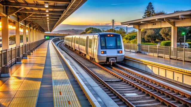 BART train carrying commuters through Fruitvale station in the San Francisco Bay Area, BART