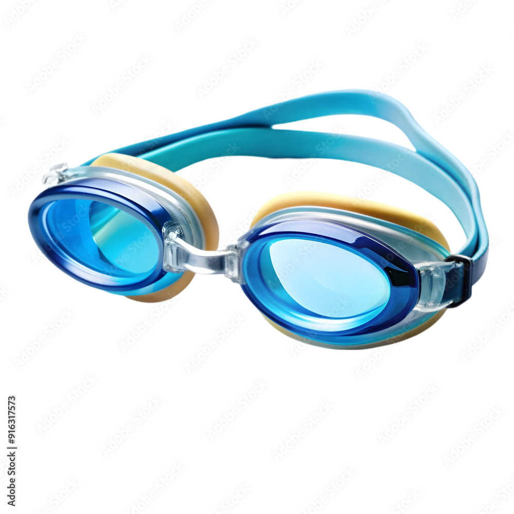 Wall mural blue goggles with a blue lens on transparent background