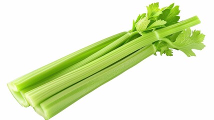 A crisp celery stalk, isolated on a transparent background, ideal for healthy snacks and diet content.