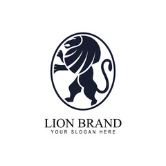 Powerful logo for a company seeking to represent strength and pride, a black lion standing on two legs within a circle
