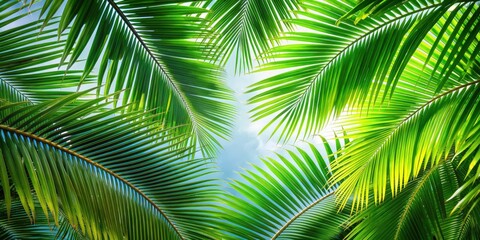 Close-up of tropical palm tree leaves texture, palm tree, leaves, tropical, background, natural, green, exotic, pattern