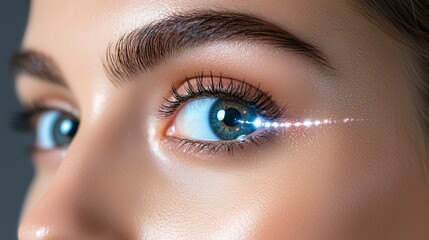 Obraz premium Close up Woman with Glowing Hair Follicles for Healthy Lifestyle Concept