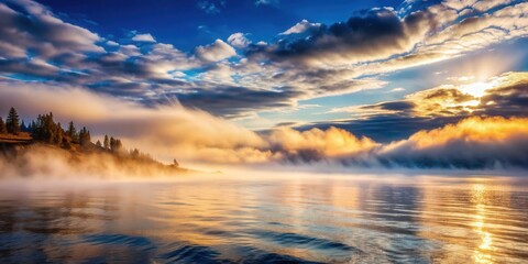 Obraz premium Mystical fog rolling in over the calm sea, creating a dreamy and serene atmosphere, fog, sea, misty, tranquil, peaceful