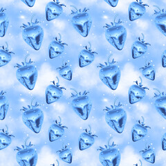 seamless pattern of y2k 3d metallic strawberry repeatable backdrop