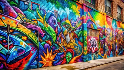 Fototapeta premium Graffiti wall with colorful urban street art , graffiti, wall art, urban, street, spray paint, vandalism, city