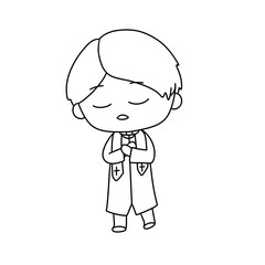 A young boy is drawing a picture of a person praying