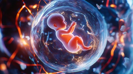 A human fetus developing in the womb.