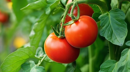 A tomato plant growing and producing fruit.