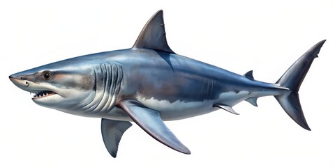 Naklejka premium Realistic full-body shark on background, perfect for design projects, shark, marine life, underwater, predator, fish