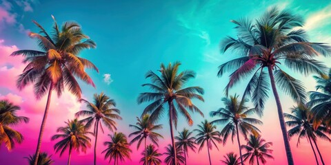 Summer background with palm trees, pink and blue colors, summer, background, palm trees, pink, blue, tropical, vibrant