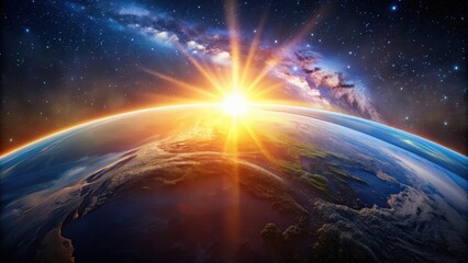 Fototapeta premium Planet Earth with a stunning sunrise appearing in the dark expanse of space, Earth, planet, sunrise, space, beautiful