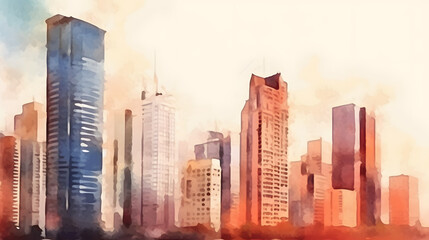 Naklejka premium Skyscrapers Watercolor Style
