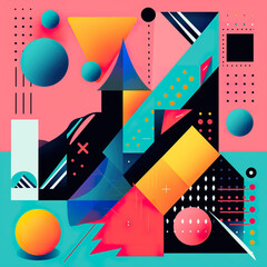 Abstract Geometric Artwork with Bright Colors and Shapes.
