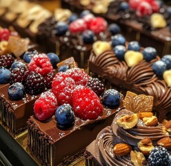 Chocolate Dessert with Fresh Berries and Almonds