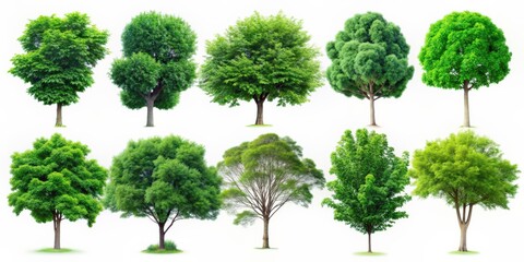 Collection of green trees isolated on background for design purposes, trees, green, nature, eco-friendly, environment