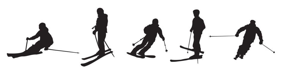 snow ski set silhouette isolated on white background