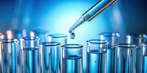 A close-up shot of a analysis test tube filled with liquid and a dropper, science, laboratory, research, analysis