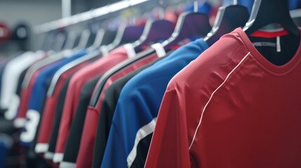 A high-quality mock-up of a blank sports jersey, placed on a hanger, ideal for showcasing custom sports apparel designs.
