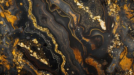 Rich black and gold patterns create a captivating texture in this natural stone surface, showcasing mineral formations