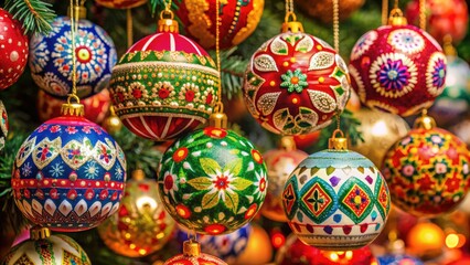 Fototapeta premium Hungarian style Christmas decorations featuring intricate patterns and vibrant colors, Christmas, decoration