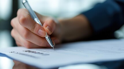 Close up of Hand Signing a Document.