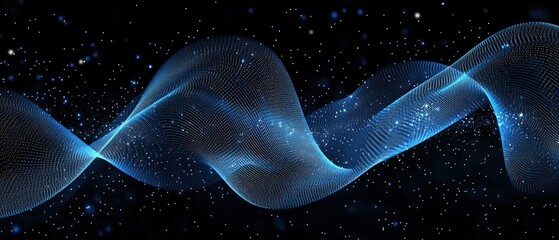 Abstract Blue Wave with Glowing Particles