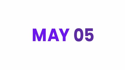 5th May calendar icon animation. Alpha matte with transparent background 4K resolution.