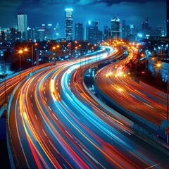 Fototapeta premium Cityscape with Traffic Lights at Night.