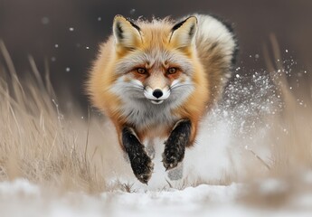 Obraz premium Red Fox Running Through Snow
