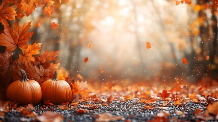 High-resolution Thanksgiving banner with pumpkins, fall leaves, and a seasonal background, ideal for sales flyers