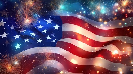 Stars and Stripes Fireworks: A vibrant and captivating image of the American flag waving proudly in the wind