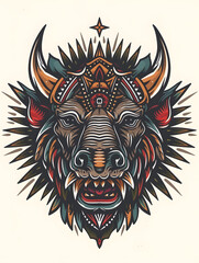 Rhinoceros Head traditional tattoo illustration
