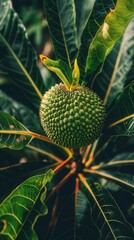 Obraz premium Lush Breadfruit Plant with Detailed Leaves. Tropical Botanical Theme