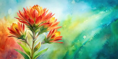Obraz premium Watercolor of a vibrant Wildflower Indian Paintbrush flower, wildflower, Indian Paintbrush, isolated, watercolor, colorful