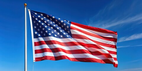 Obraz premium American flag flying proudly in the wind against a clear blue sky , Memorial Day