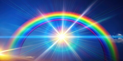 Obraz premium Optical rainbow lens flare effect on a sunny day , vibrant, colorful, sunlight, lens flare, optical, rainbow, effect
