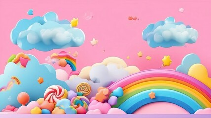 background colorful pastel clouds and rainbow generate ai