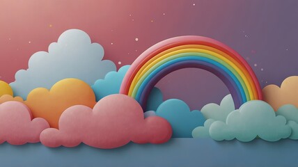 background colorful pastel clouds and rainbow generate ai