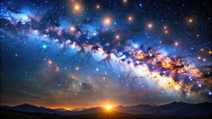 Naklejka premium Mesmerizing galaxy light illuminating a starry night sky, Galaxy, light, starry, night, sky, celestial, universe