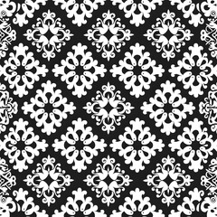 Elegant black and white floral pattern with intricate designs.
